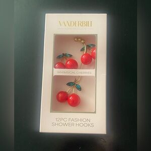 NWOT Gloria Vanderbilt Whimsical Red Cherry shower curtain rings, 12